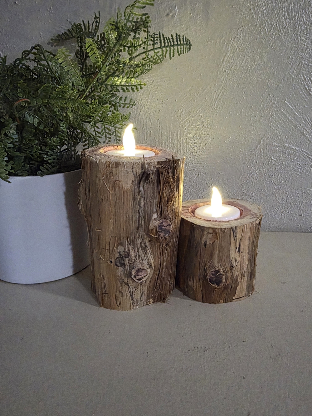 Rustic Eastern Red Cedar Log Handcrafted Wood Tea Light Candle Holder Set